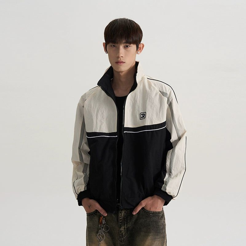 Contrast Spliced Zippered Jacket Korean Street Fashion Jacket By A PUEE Shop Online at OH Vault