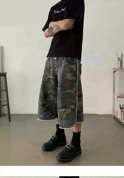 Raw Edge Camo Cargo Shorts Korean Street Fashion Shorts By In Knots Shop Online at OH Vault