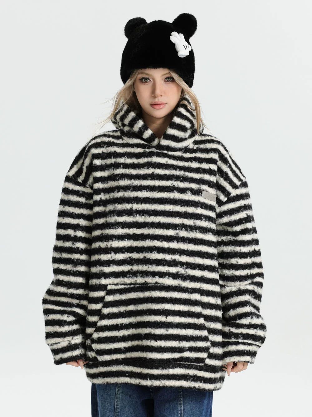 Striped and Hooded Fleece Hoodie Korean Street Fashion Hoodie By INS Korea Shop Online at OH Vault