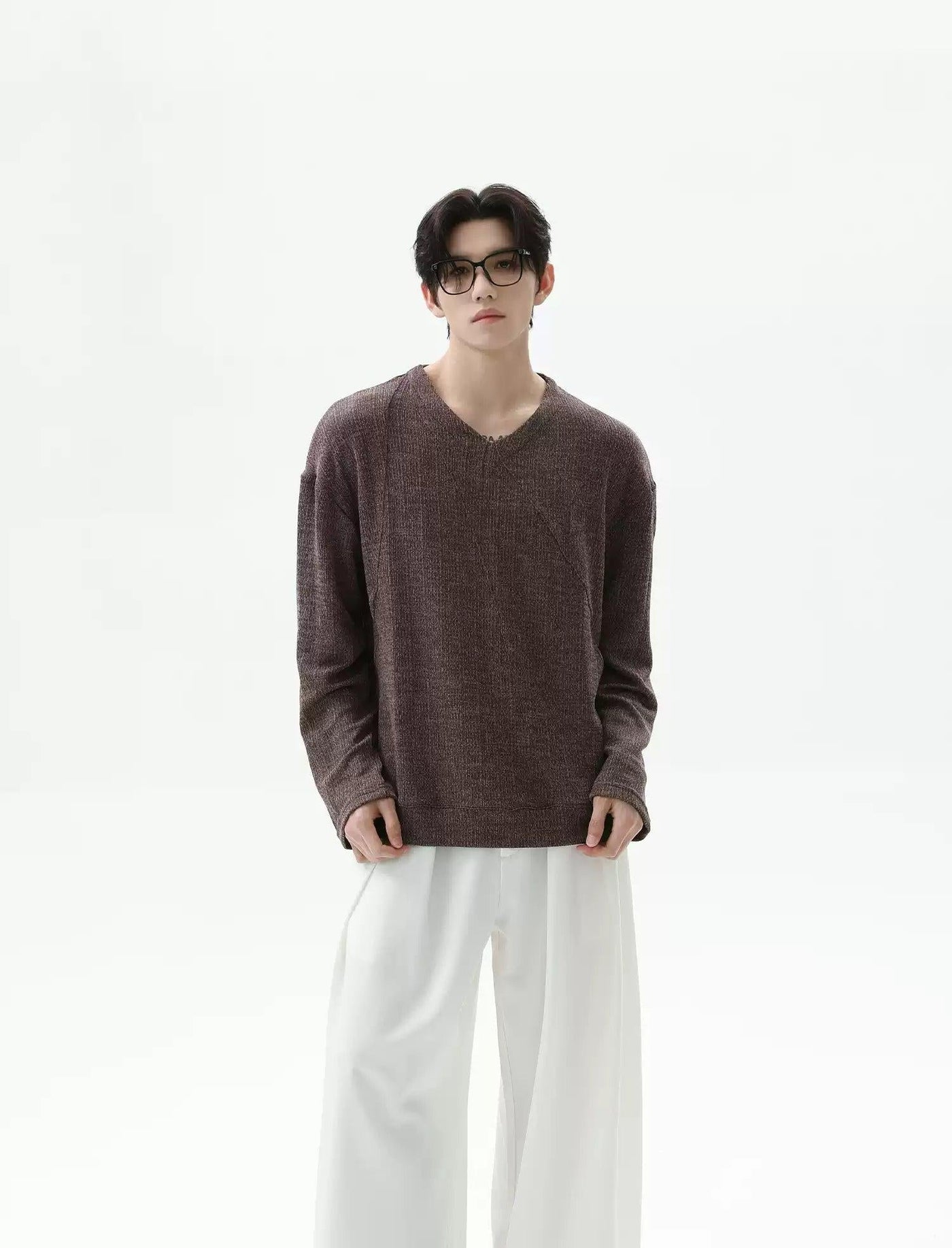 Irregular Structure V-Neck Sweater Korean Street Fashion Sweater By Turn Tide Shop Online at OH Vault