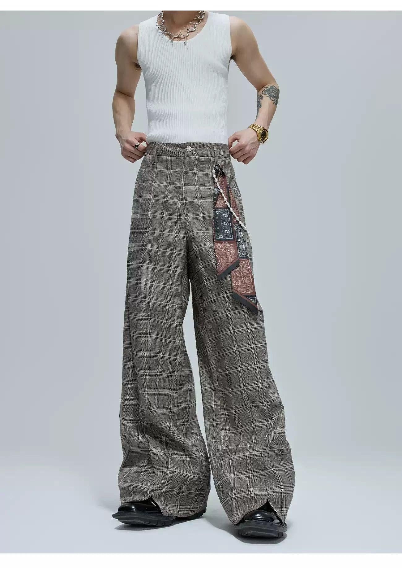 Pearled Line Checked Shirt & Wide Pants Set Korean Street Fashion Clothing Set By Argue Culture Shop Online at OH Vault