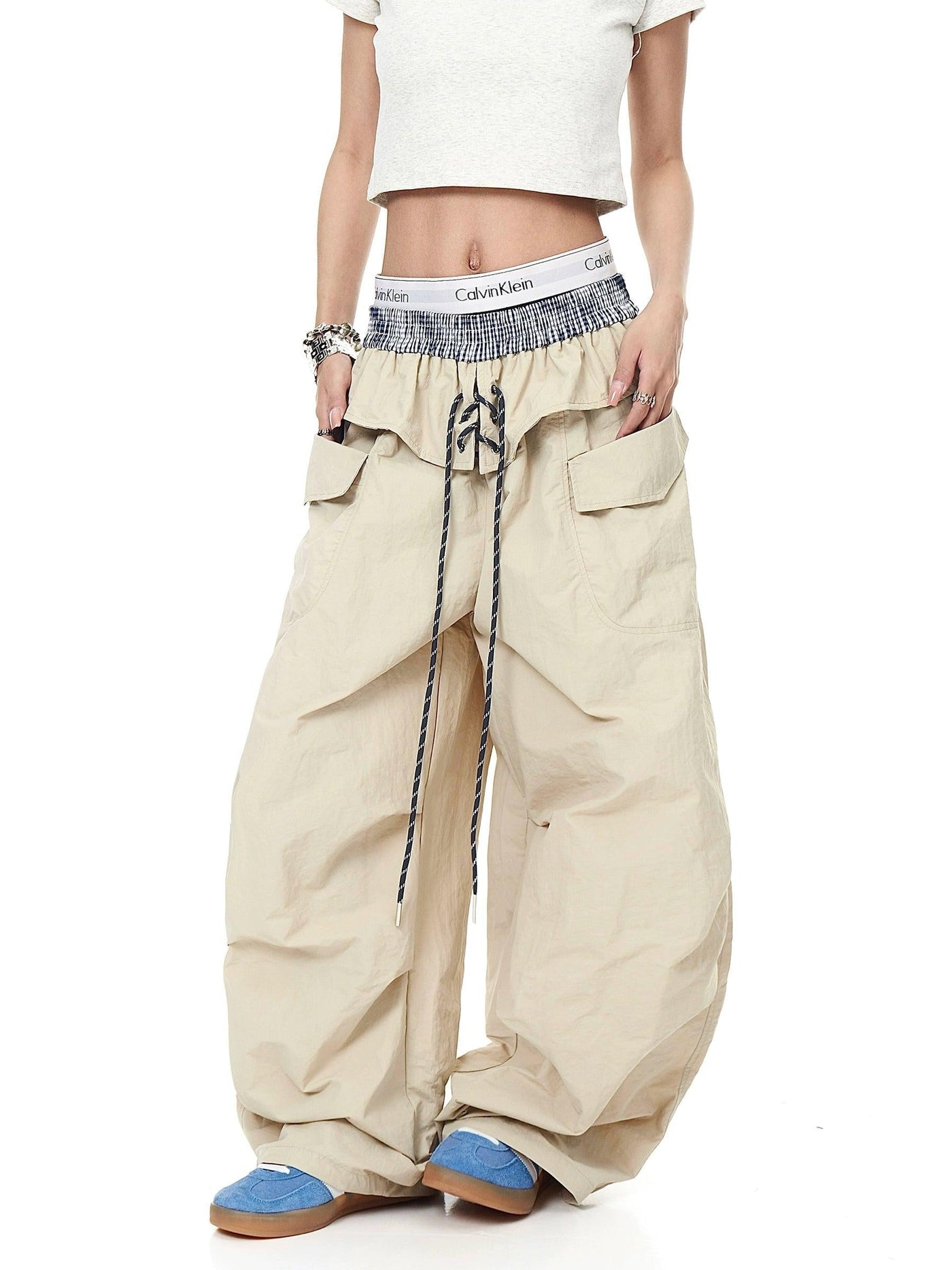 Plaid Spliced Waist Oversize Track Pants Korean Street Fashion Pants By Blacklists Shop Online at OH Vault