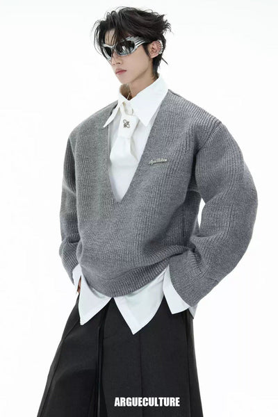 V-Neck Cut Knit Layer Shirt Korean Street Fashion Shirt By Argue Culture Shop Online at OH Vault