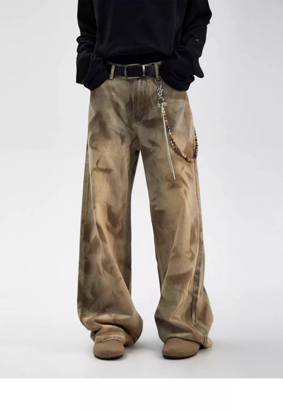 Washed Dirty Fit Pattern Jeans Korean Street Fashion Jeans By Ash Dark Shop Online at OH Vault