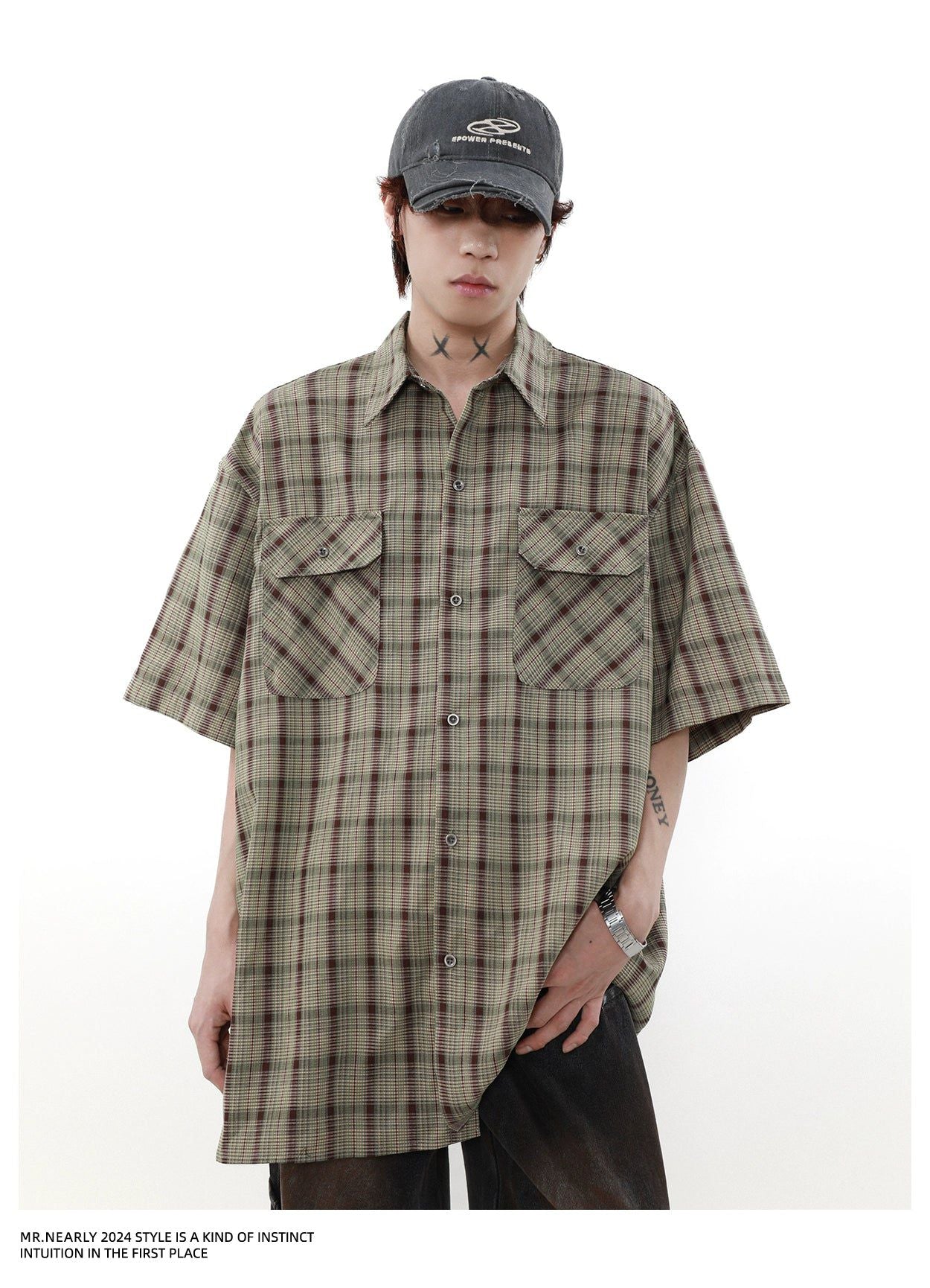Plaid Buttoned Short Sleeve Shirt Korean Street Fashion Shirt By Mr Nearly Shop Online at OH Vault