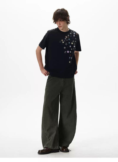Assorted Stars Detail T-Shirt Korean Street Fashion T-Shirt By 77Flight Shop Online at OH Vault