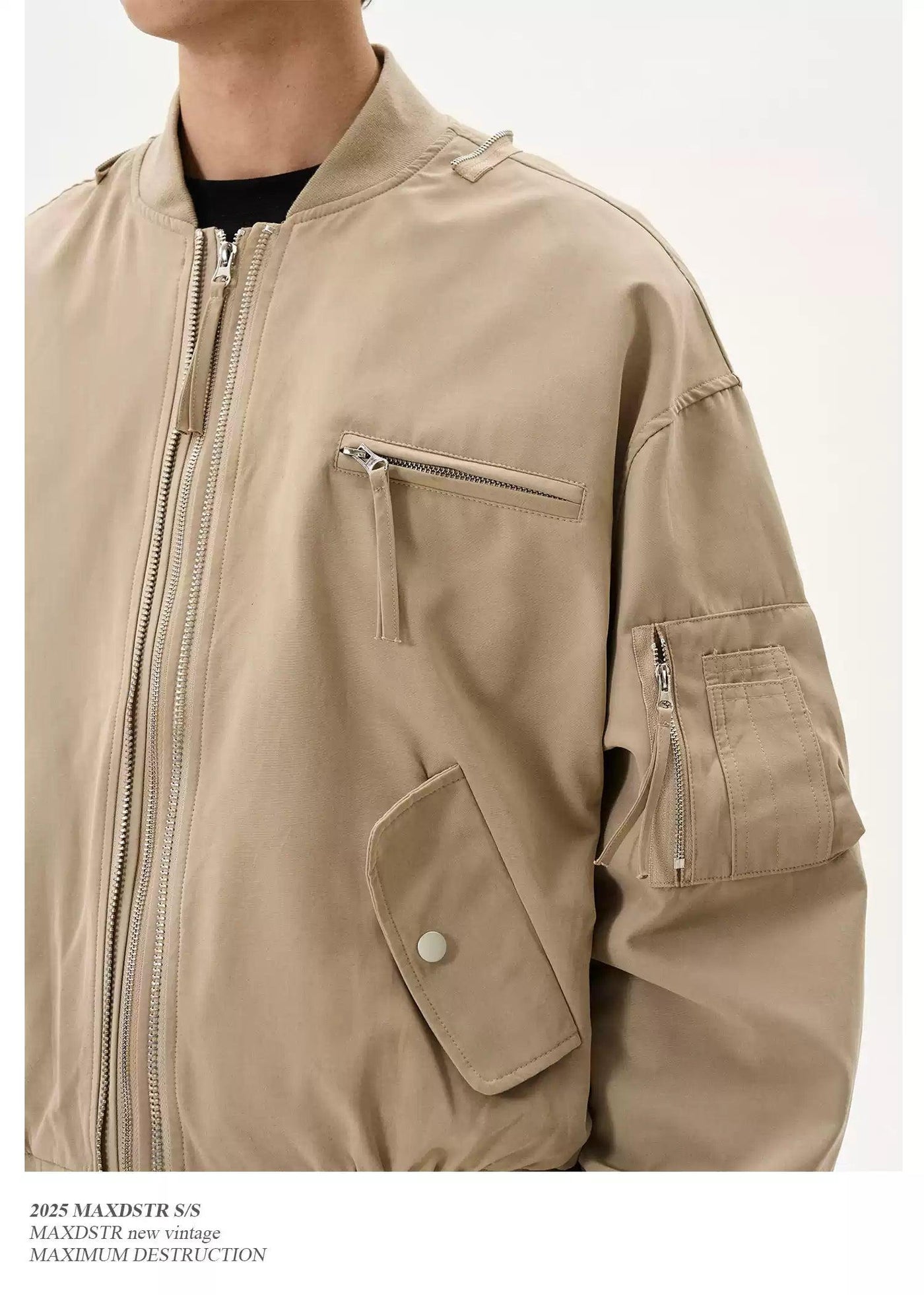 Multi-Pocket Zipped Bomber Jacket Korean Street Fashion Jacket By MaxDstr Shop Online at OH Vault