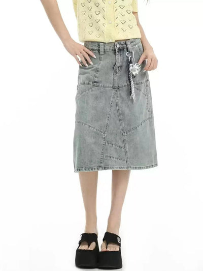 Washed and Faded Denim Skirt Korean Street Fashion Skirt By INS Korea Shop Online at OH Vault