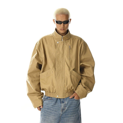 Stand Collar Ruched Hem Jacket Korean Street Fashion Jacket By MEBXX Shop Online at OH Vault