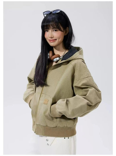 Retro Washed Hooded Twill Jacket Korean Street Fashion Jacket By Remedy Shop Online at OH Vault