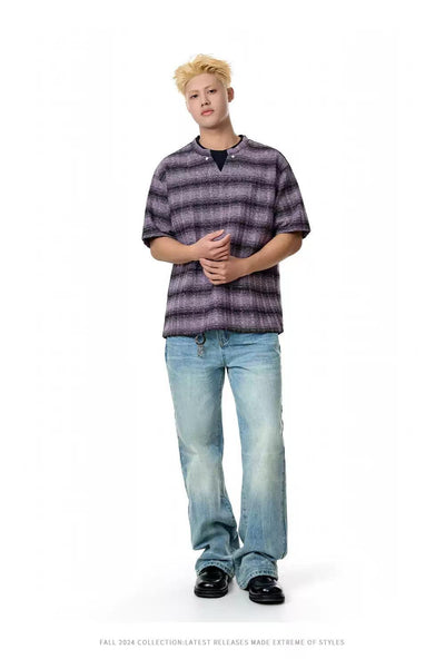 Double Neckline Stripes T-Shirt Korean Street Fashion T-Shirt By Made Extreme Shop Online at OH Vault