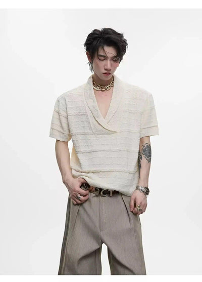 Textured V-Neck Knit T-Shirt Korean Street Fashion T-Shirt By Argue Culture Shop Online at OH Vault