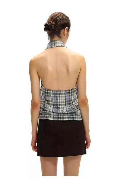Plaid Halter Neck Blouse Korean Street Fashion Vest By Country Moment Shop Online at OH Vault