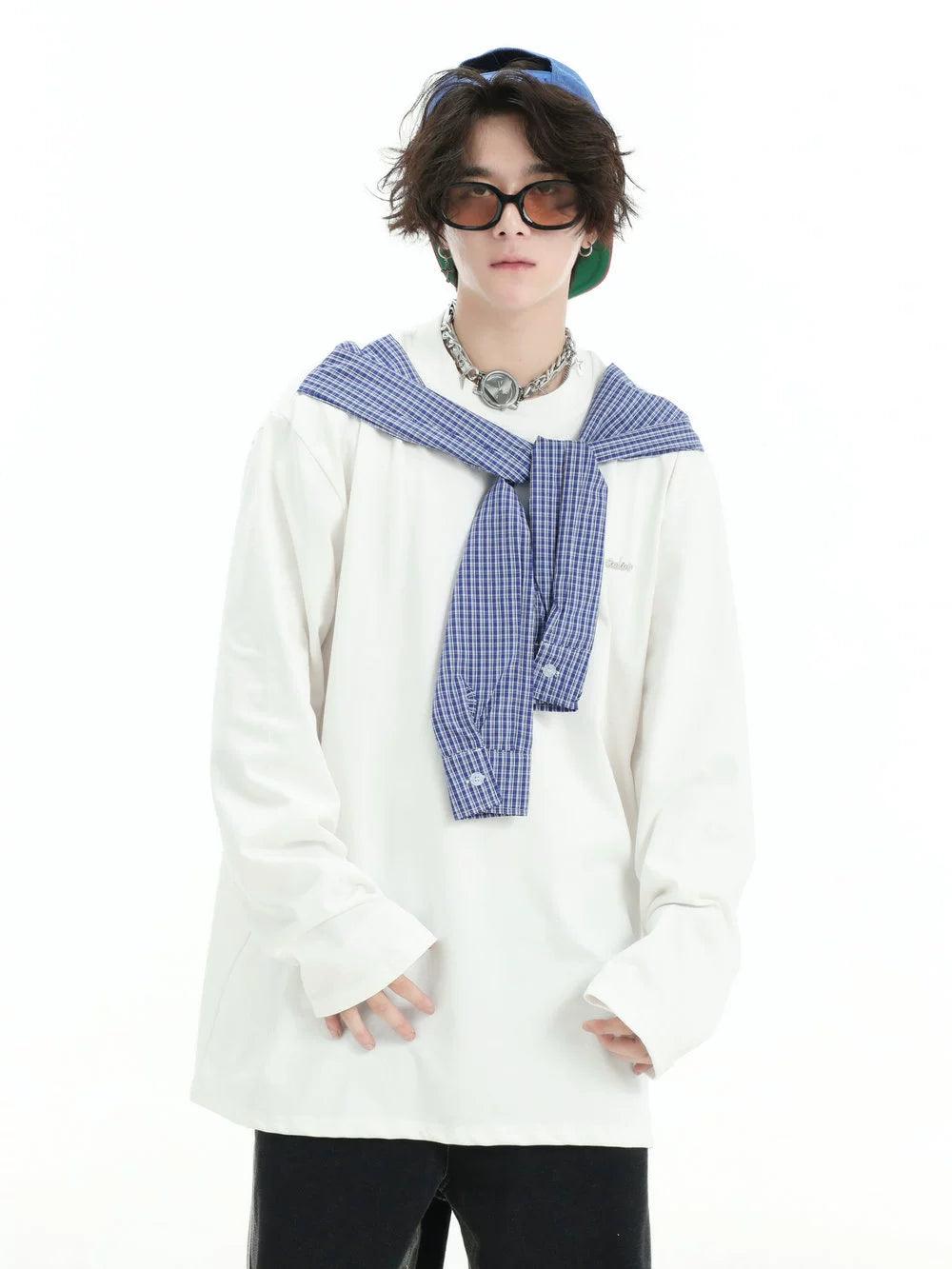 Spliced Plaid Long Sleeve T-Shirt Korean Street Fashion T-Shirt By INS Korea Shop Online at OH Vault