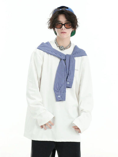 Spliced Plaid Long Sleeve T-Shirt Korean Street Fashion T-Shirt By INS Korea Shop Online at OH Vault