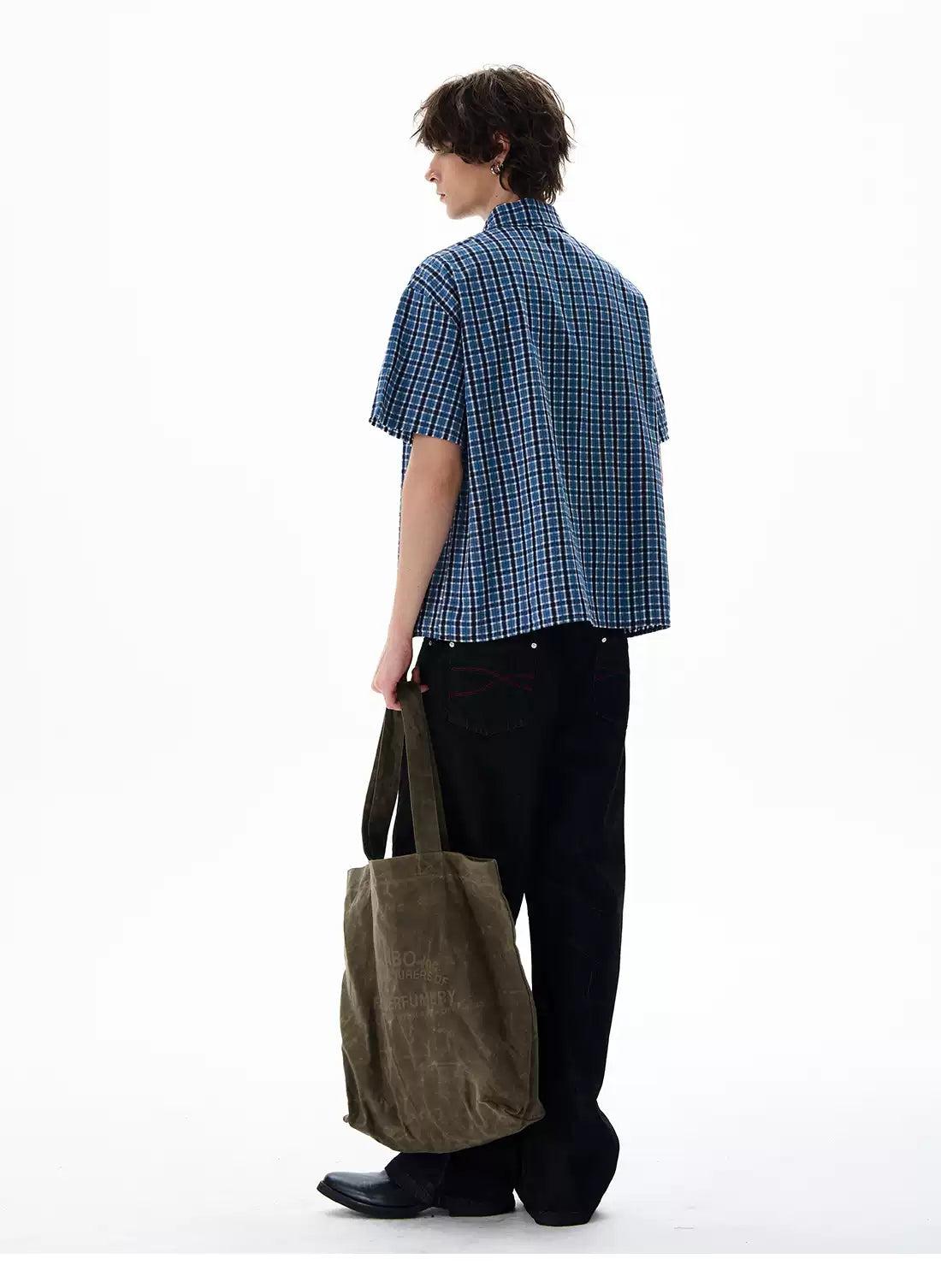 Retro Plaid Boxy Shirt Korean Street Fashion Shirt By 77Flight Shop Online at OH Vault