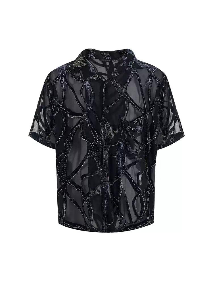 Mesh Snake Pattern Shirt Korean Street Fashion Shirt By Slim Black Shop Online at OH Vault