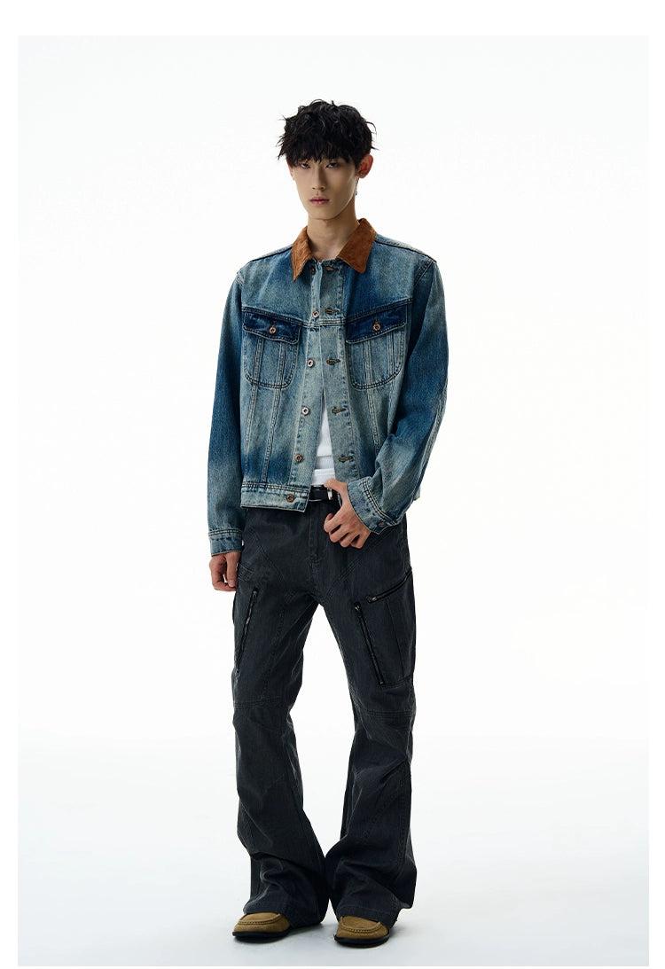 Contrast Collar Faded Denim Jacket Korean Street Fashion Jacket By A PUEE Shop Online at OH Vault