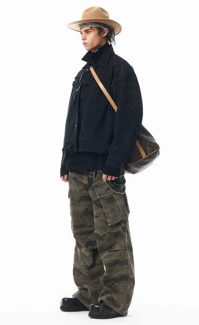 Pleated Camouflage Cargo Jeans