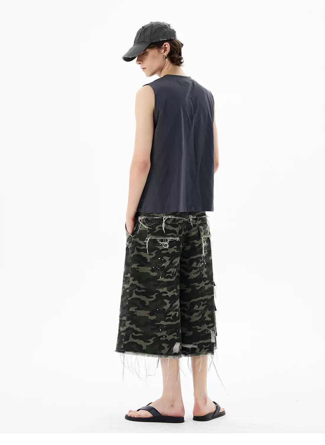 Paint Splattered Distressed Denim Shorts Korean Street Fashion Shorts By 77Flight Shop Online at OH Vault