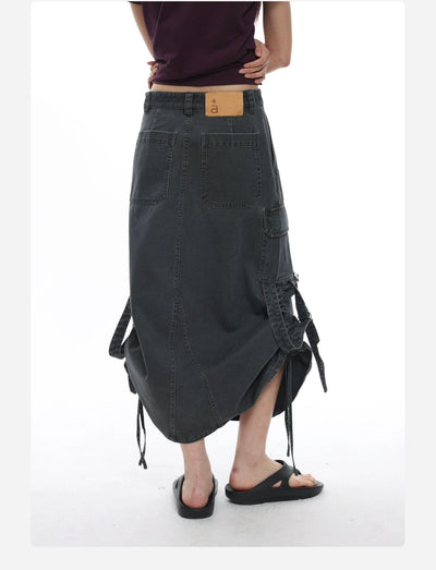 Side Ruched Buckled Strap Skirt Korean Street Fashion Skirt By Roaring Wild Shop Online at OH Vault