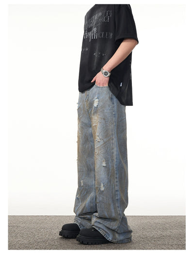 Tie-Dyed & Distressed Flare Jeans Korean Street Fashion Jeans By A PUEE Shop Online at OH Vault