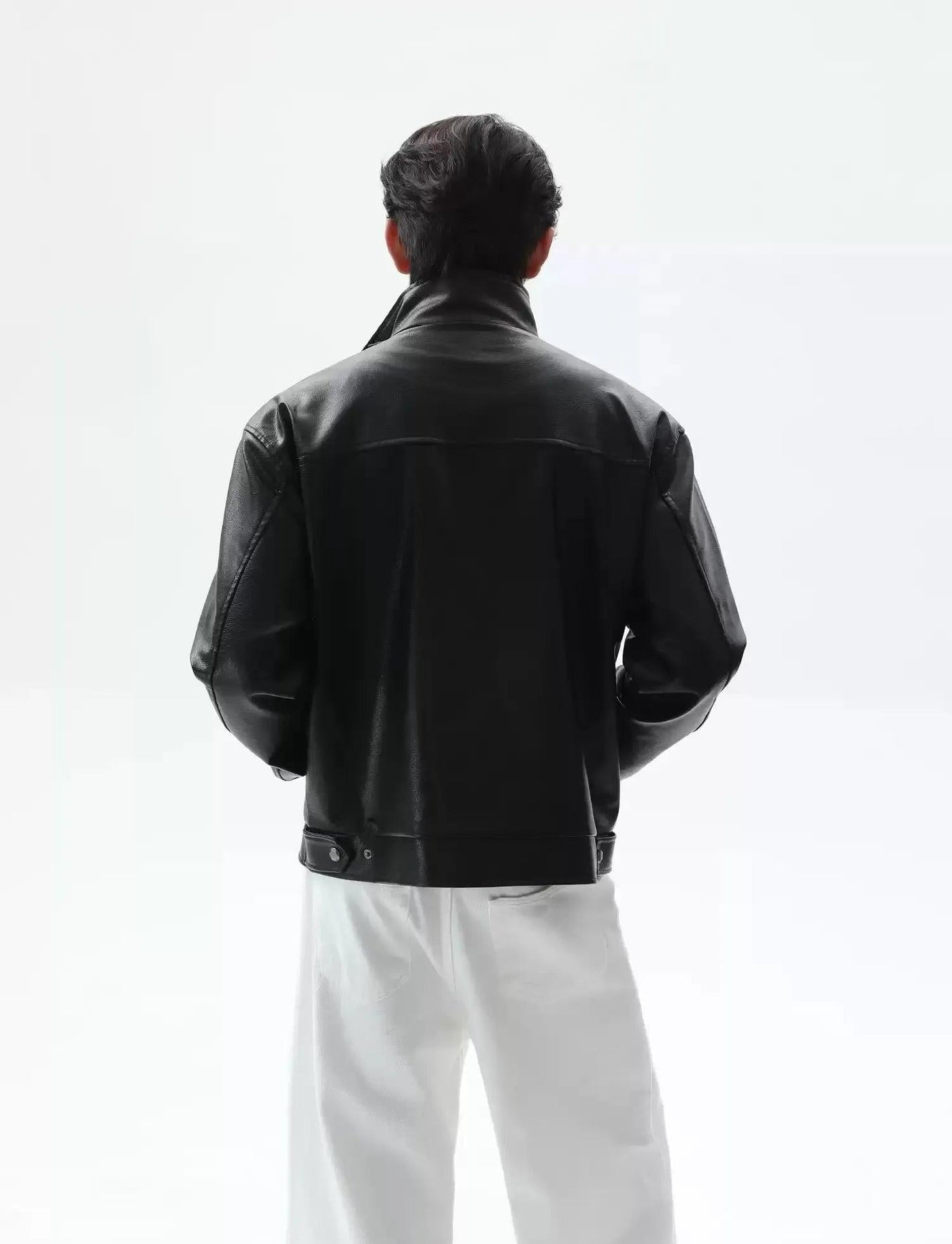 Logo Stitched PU Leather Jacket Korean Street Fashion Jacket By Turn Tide Shop Online at OH Vault