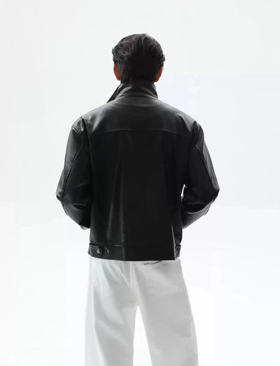 Logo Stitched PU Leather Jacket Korean Street Fashion Jacket By Turn Tide Shop Online at OH Vault