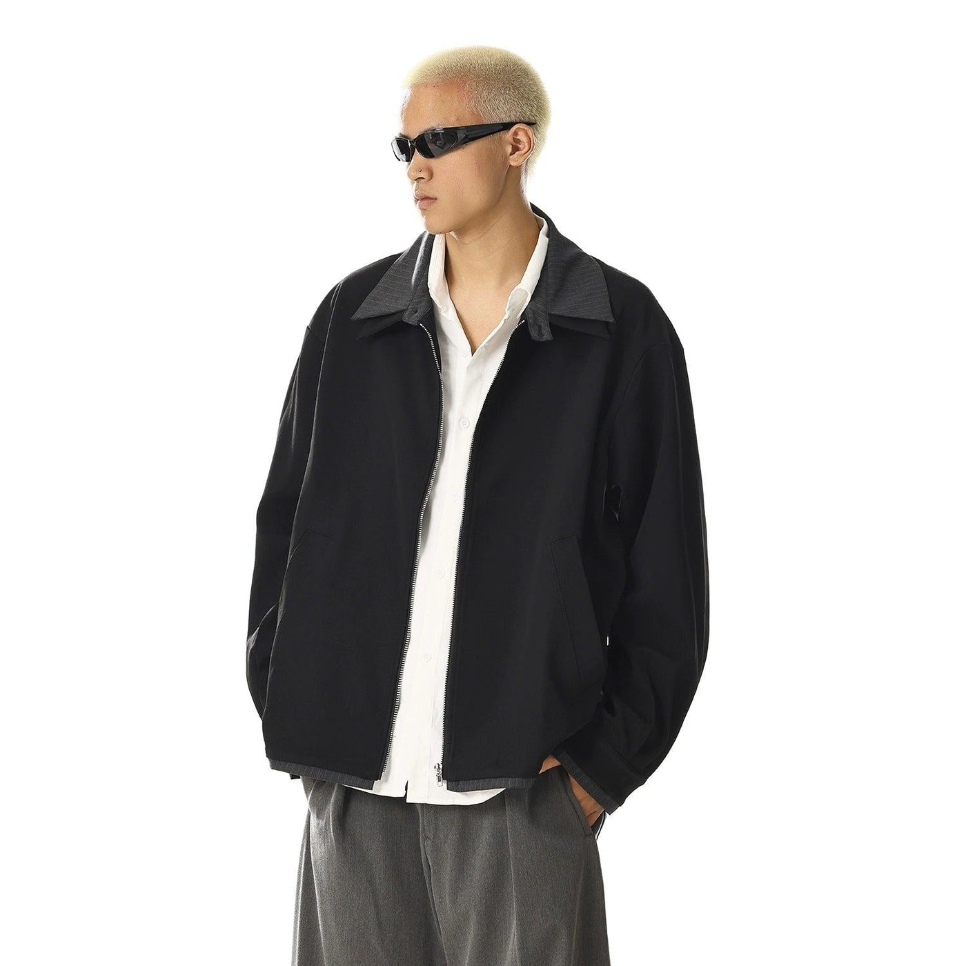 Striped Layered Zipped Jacket Korean Street Fashion Jacket By MEBXX Shop Online at OH Vault