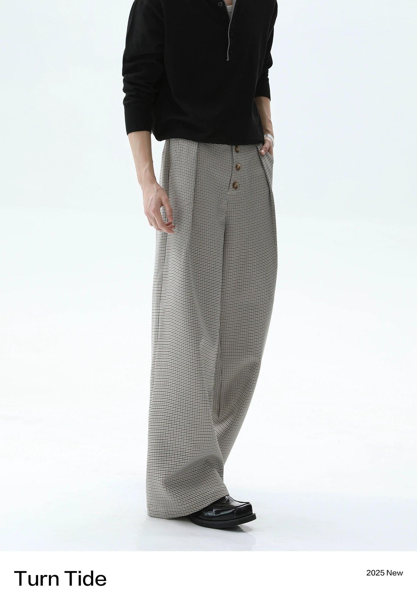 Pleated Buttoned Line Gingham Pants Korean Street Fashion Pants By Turn Tide Shop Online at OH Vault