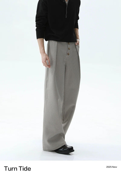 Pleated Buttoned Line Gingham Pants Korean Street Fashion Pants By Turn Tide Shop Online at OH Vault