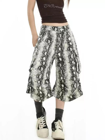 Chic Snake Print Cargo Shorts Korean Street Fashion Shorts By INS Korea Shop Online at OH Vault