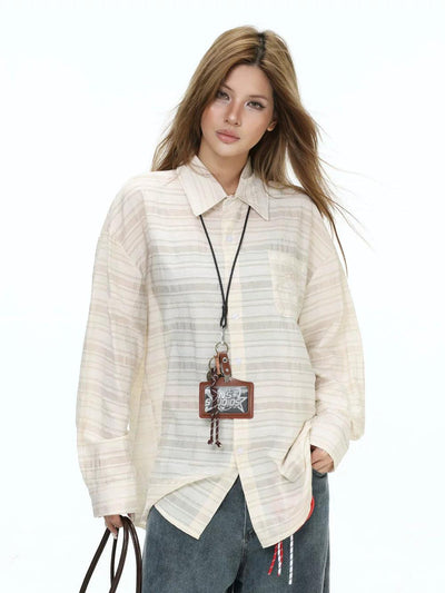 Striped Textured Thin L/S Shirt Korean Street Fashion Shirt By INS Korea Shop Online at OH Vault
