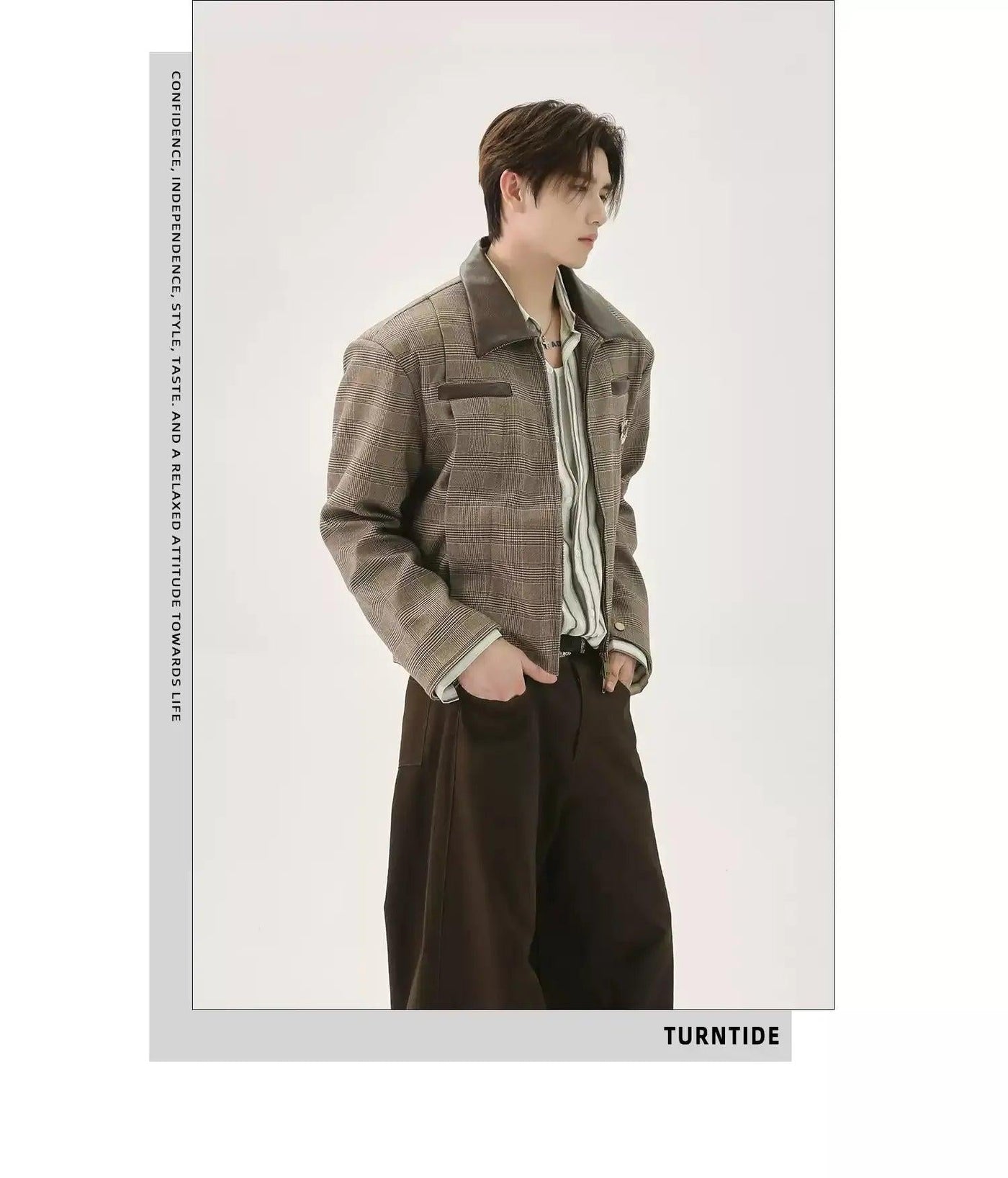 Shoulder Pad Checkered Jacket Korean Street Fashion Jacket By Turn Tide Shop Online at OH Vault