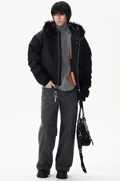 Fur Trimmed Hood Bomber Jacket Korean Street Fashion Jacket By 77Flight Shop Online at OH Vault