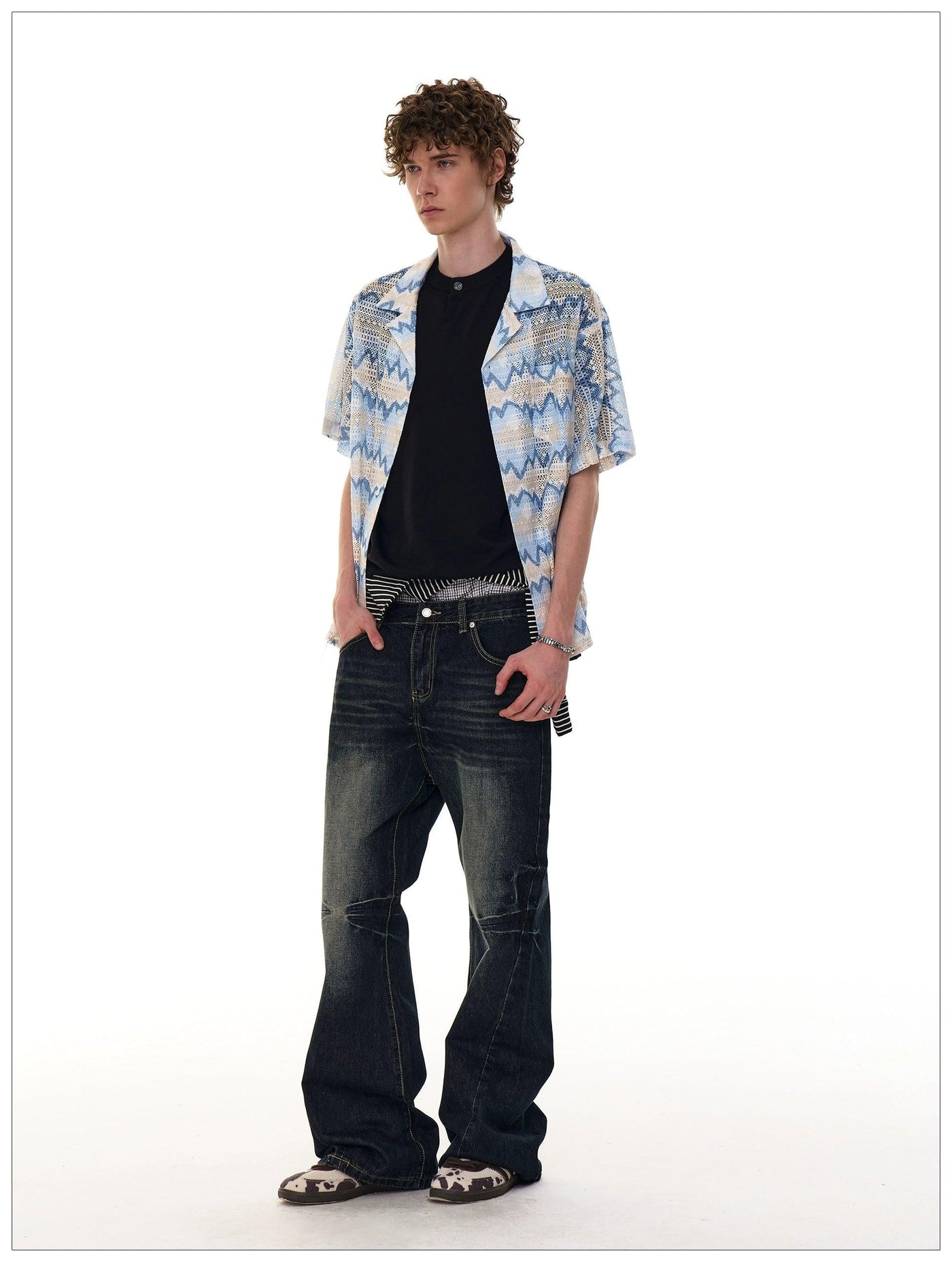 Zigzag Pattern Knit Shirt Korean Street Fashion Shirt By Mr Nearly Shop Online at OH Vault