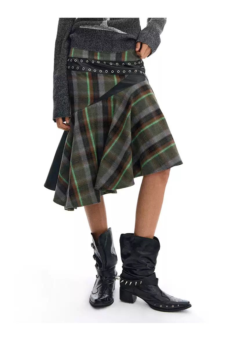 Spliced and Plaid Flowy Skirt Korean Street Fashion Skirt By Conp Conp Shop Online at OH Vault