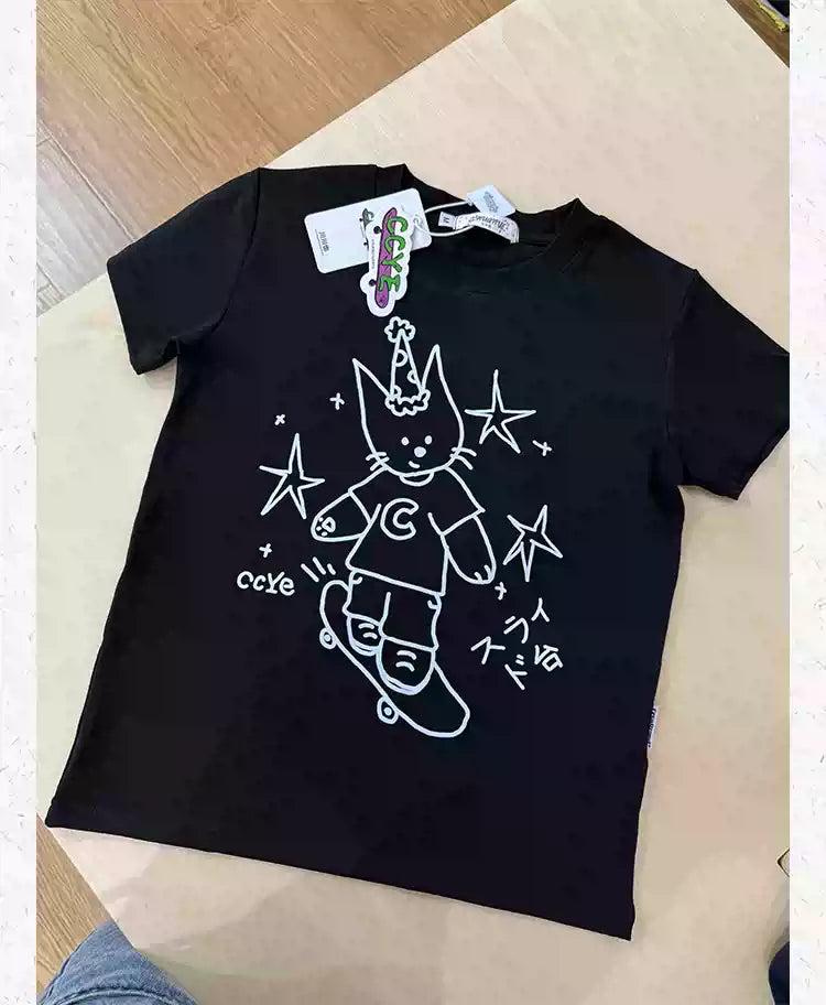 Cat Doodle Print T-Shirt Korean Street Fashion T-Shirt By Made Extreme Shop Online at OH Vault