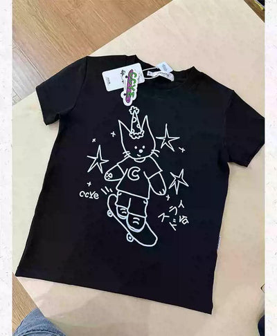 Cat Doodle Print T-Shirt Korean Street Fashion T-Shirt By Made Extreme Shop Online at OH Vault