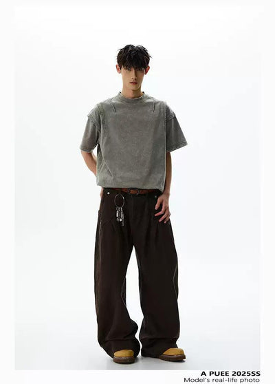Washed Distressed Cut T-Shirt Korean Street Fashion T-Shirt By A PUEE Shop Online at OH Vault