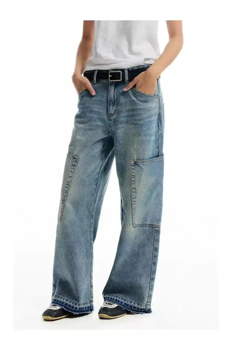 Patched Side Pocket Washed Jeans Korean Street Fashion Jeans By Conp Conp Shop Online at OH Vault