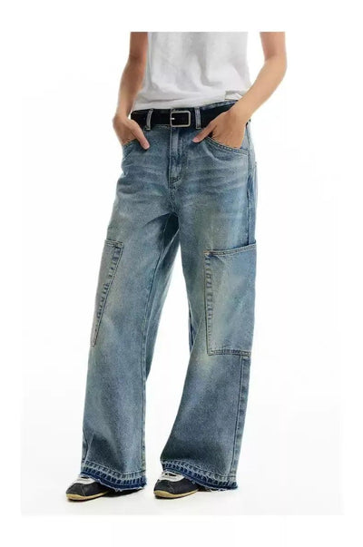 Patched Side Pocket Washed Jeans Korean Street Fashion Jeans By Conp Conp Shop Online at OH Vault