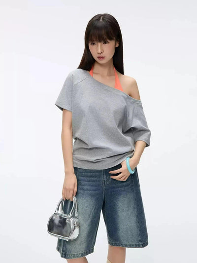 Off Shoulder Clean Fit T-Shirt Korean Street Fashion Blouse By Jump Next Shop Online at OH Vault