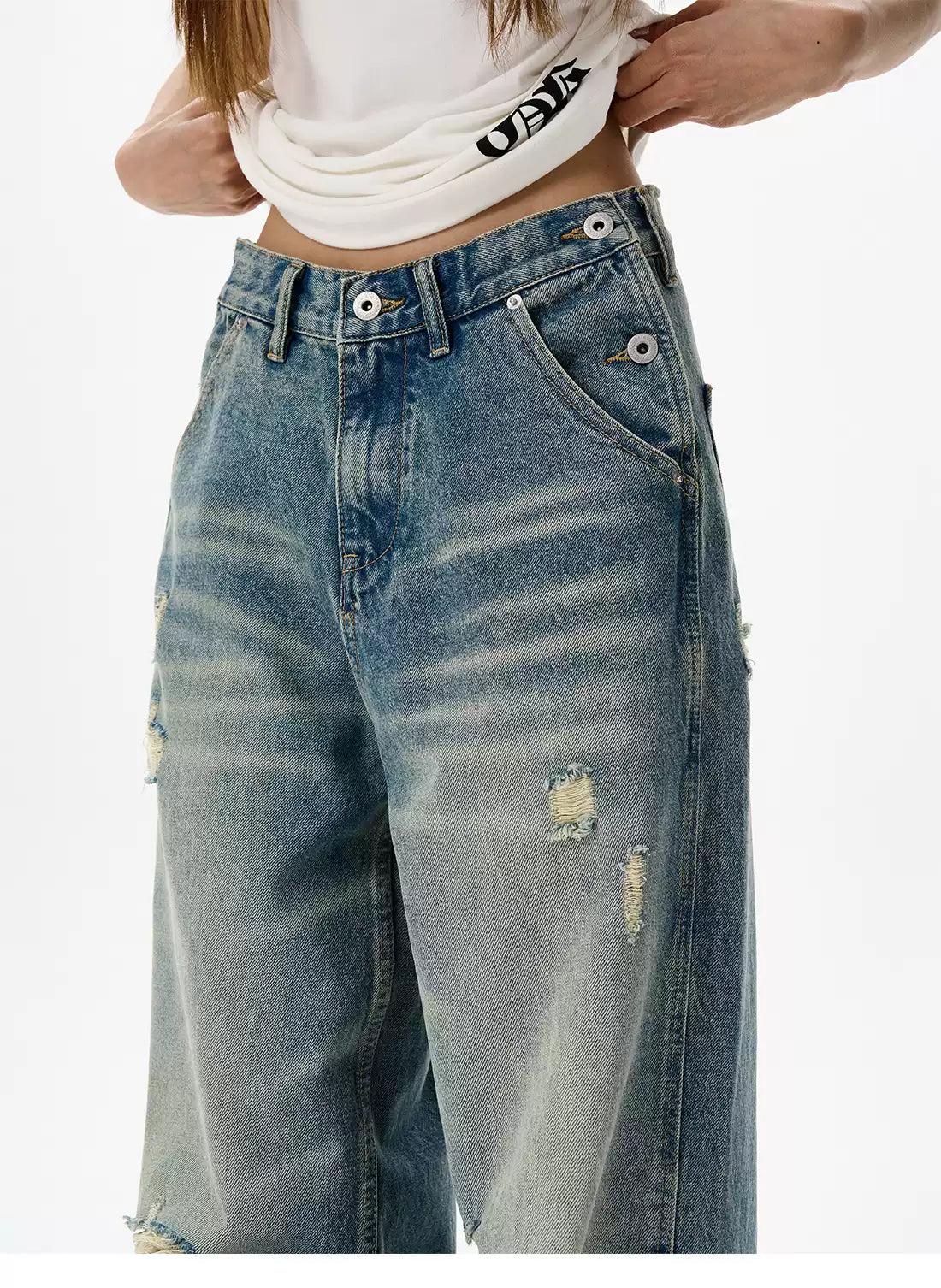 Ripped Knee Loose Jeans Korean Street Fashion Jeans By 77Flight Shop Online at OH Vault