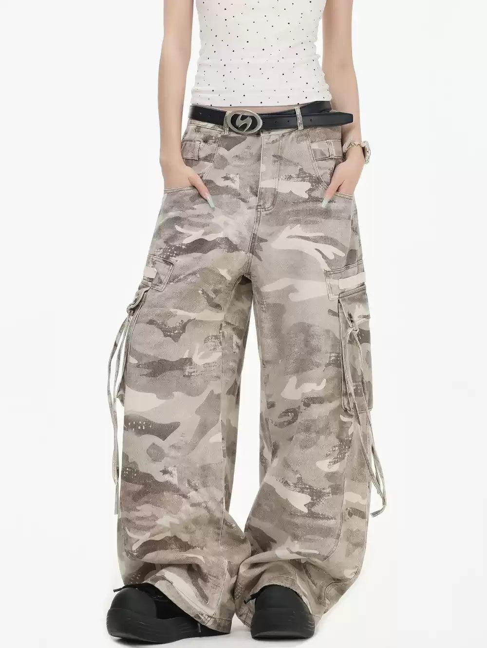 Camouflage Wide Leg Cargo Jeans Korean Street Fashion Jeans By INS Korea Shop Online at OH Vault