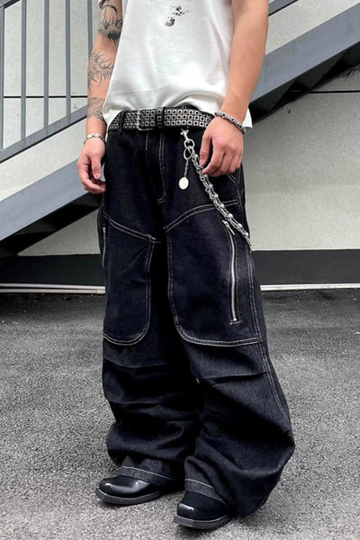 Zip Pocket Contrast Seams Jeans Korean Street Fashion Jeans By Dark Fog Shop Online at OH Vault