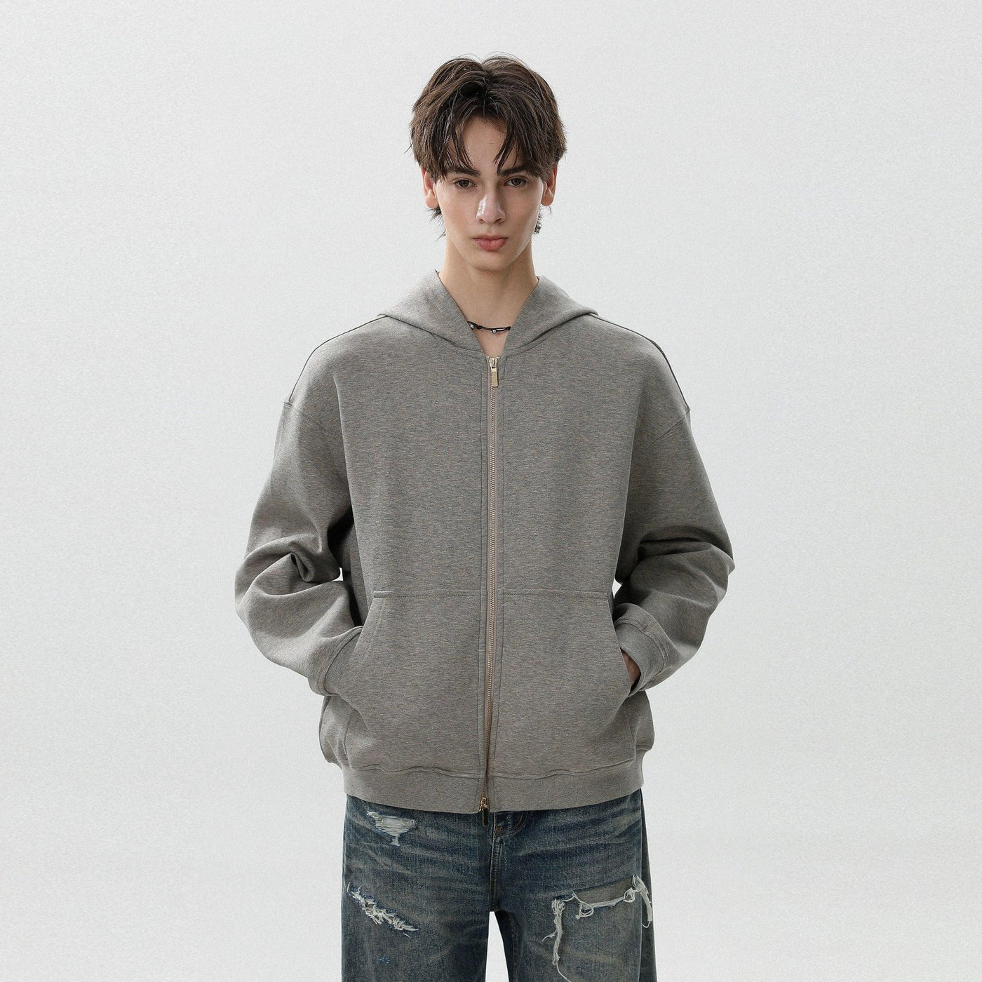 Dual-End Zip-Up Hoodie Korean Street Fashion Hoodie By Mr Nearly Shop Online at OH Vault