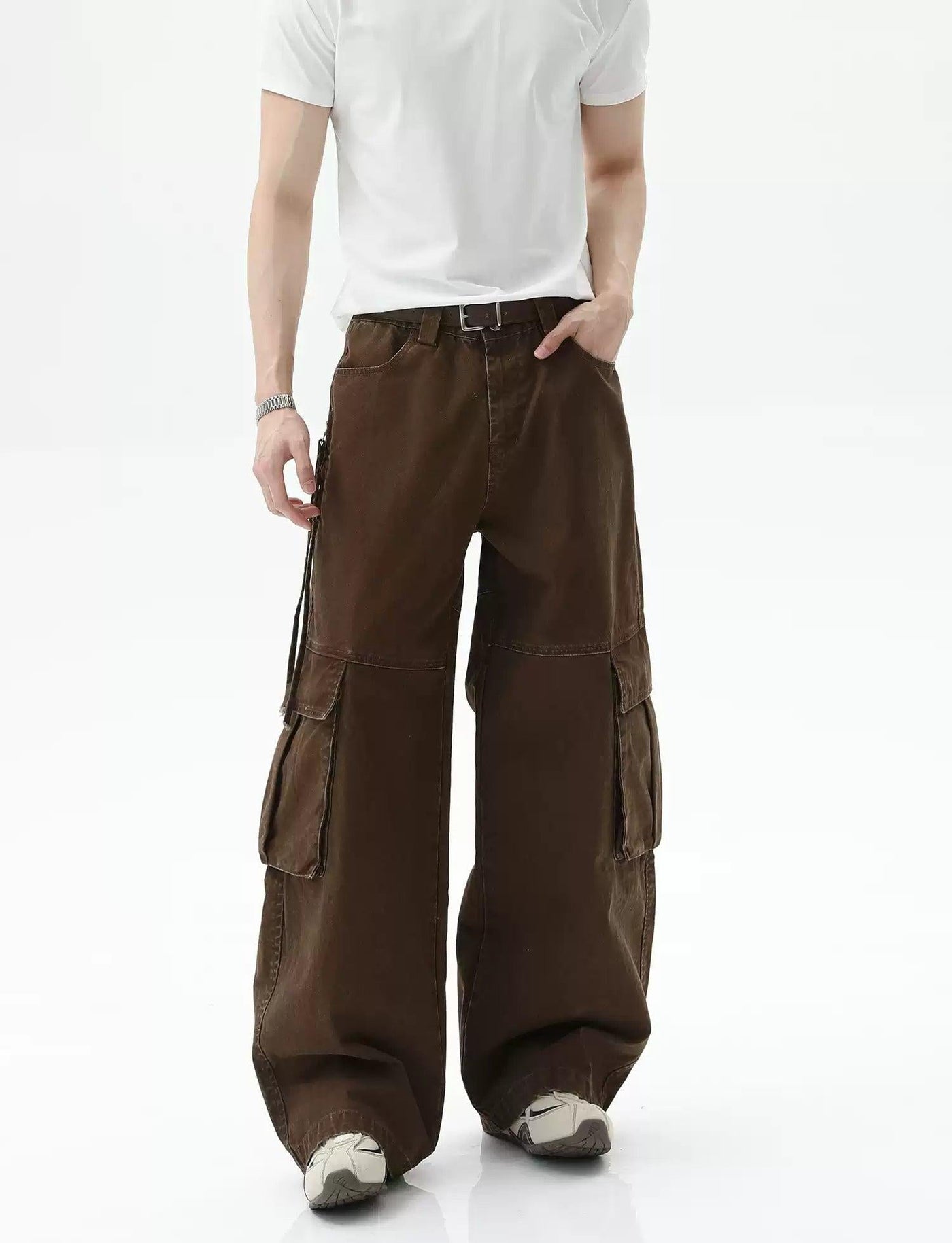 Washed Zipped Pocket Cargo Pants Korean Street Fashion Pants By Turn Tide Shop Online at OH Vault