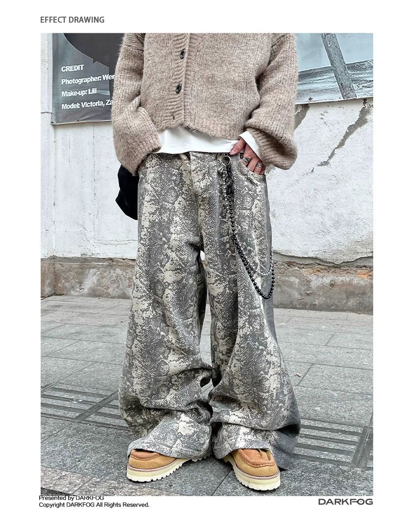 Snake Pattern Loose Fit Pants Korean Street Fashion Pants By Dark Fog Shop Online at OH Vault