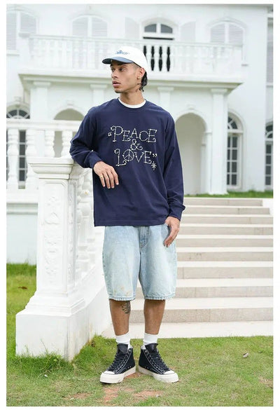 Peace & Love Pearl Crewneck Korean Street Fashion Crewneck By Remedy Shop Online at OH Vault